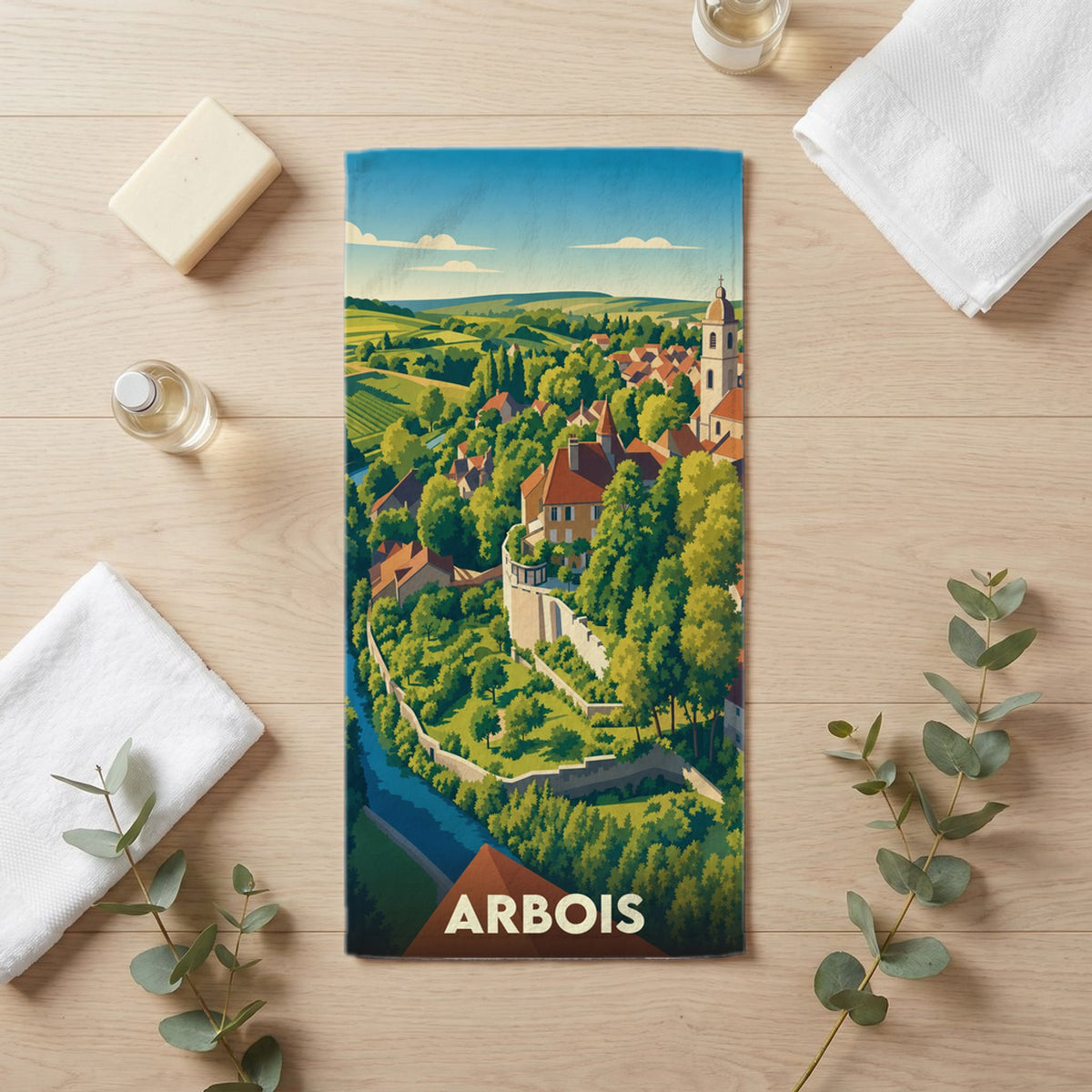 Serviette de bain 30 cm x 60 cm souvenir de Arbois