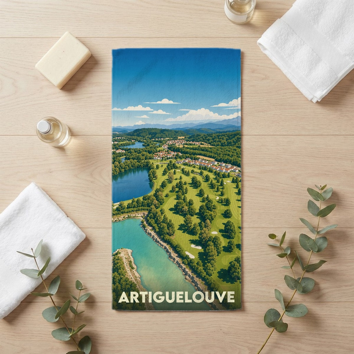 Serviette de bain 30 cm x 60 cm souvenir de Artiguelouve