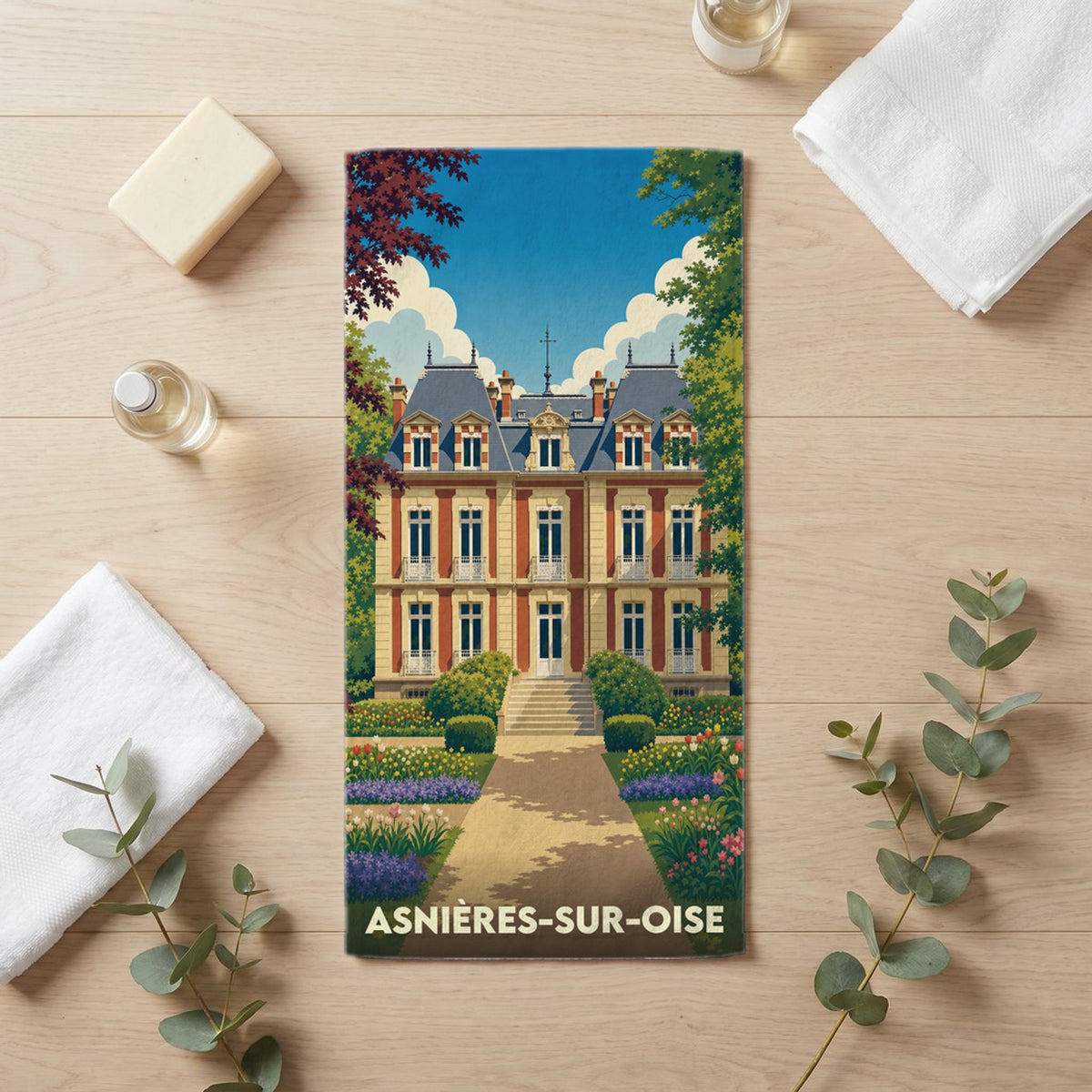 Serviette de bain 30 cm x 60 cm souvenir de Asnières-sur-Oise