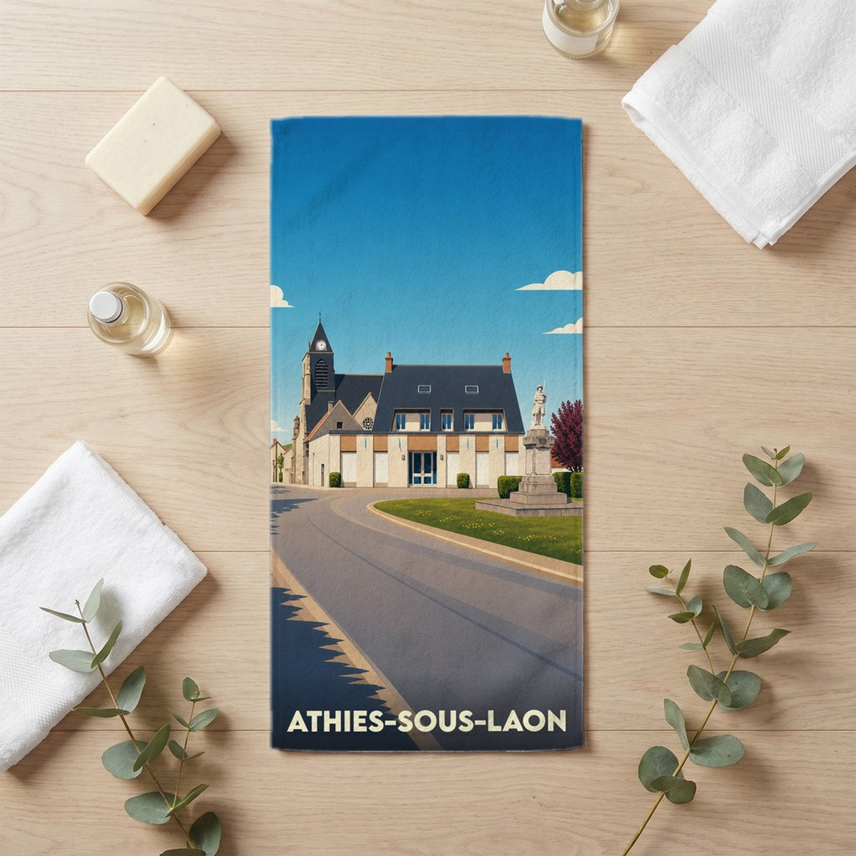 Serviette de bain 30 cm x 60 cm souvenir de Athies-sous-Laon