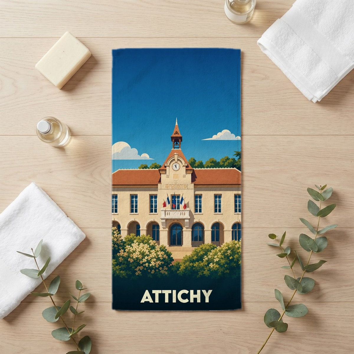 Serviette de bain 30 cm x 60 cm souvenir de Attichy