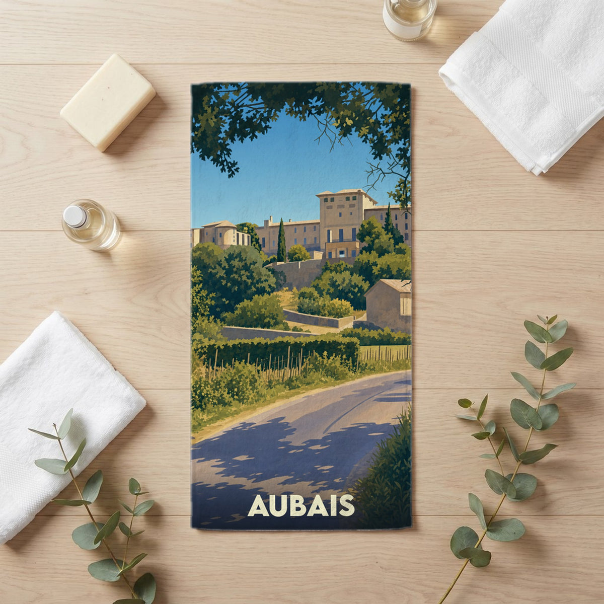 Serviette de bain 30 cm x 60 cm souvenir de Aubais
