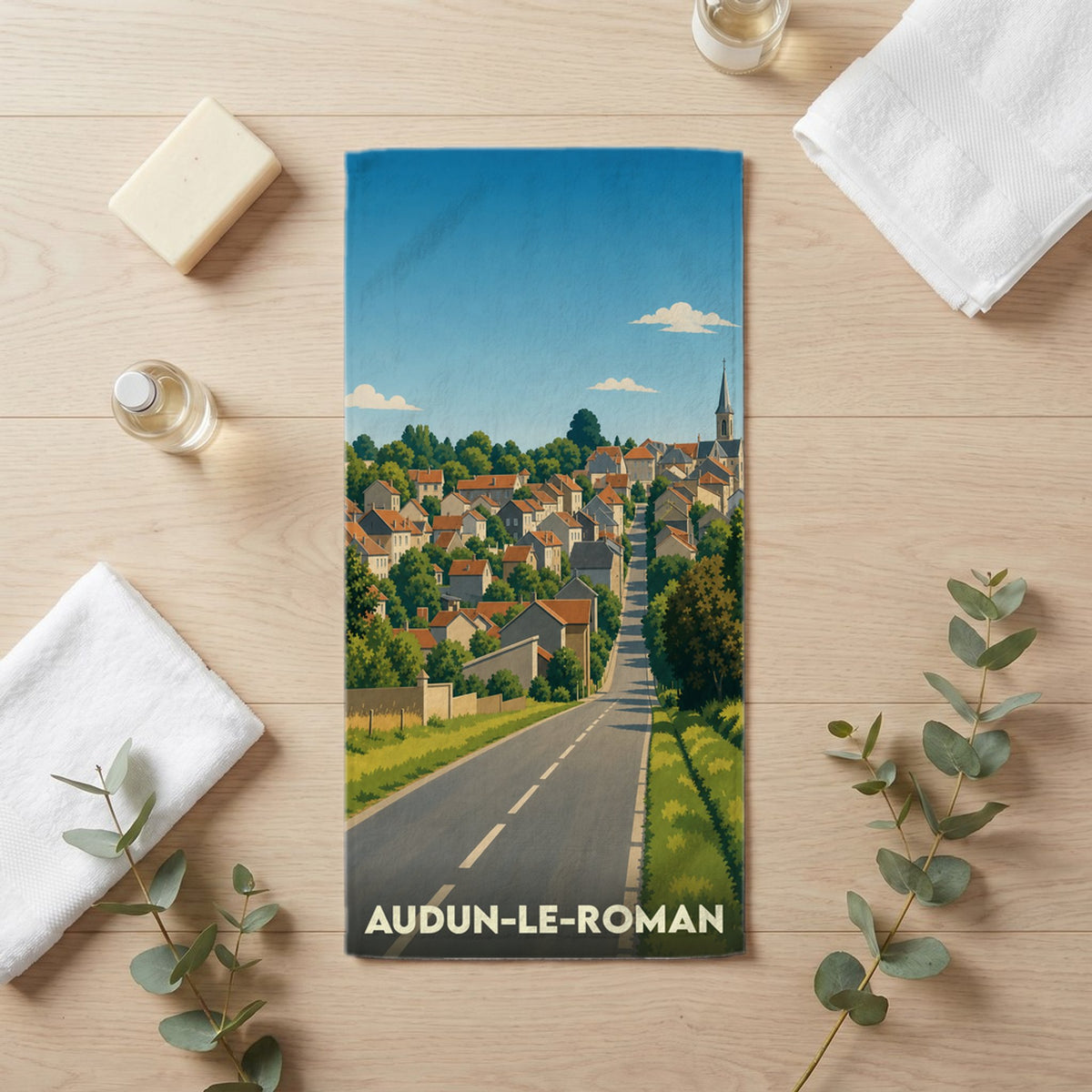 Serviette de bain 30 cm x 60 cm souvenir de Audun-le-Roman