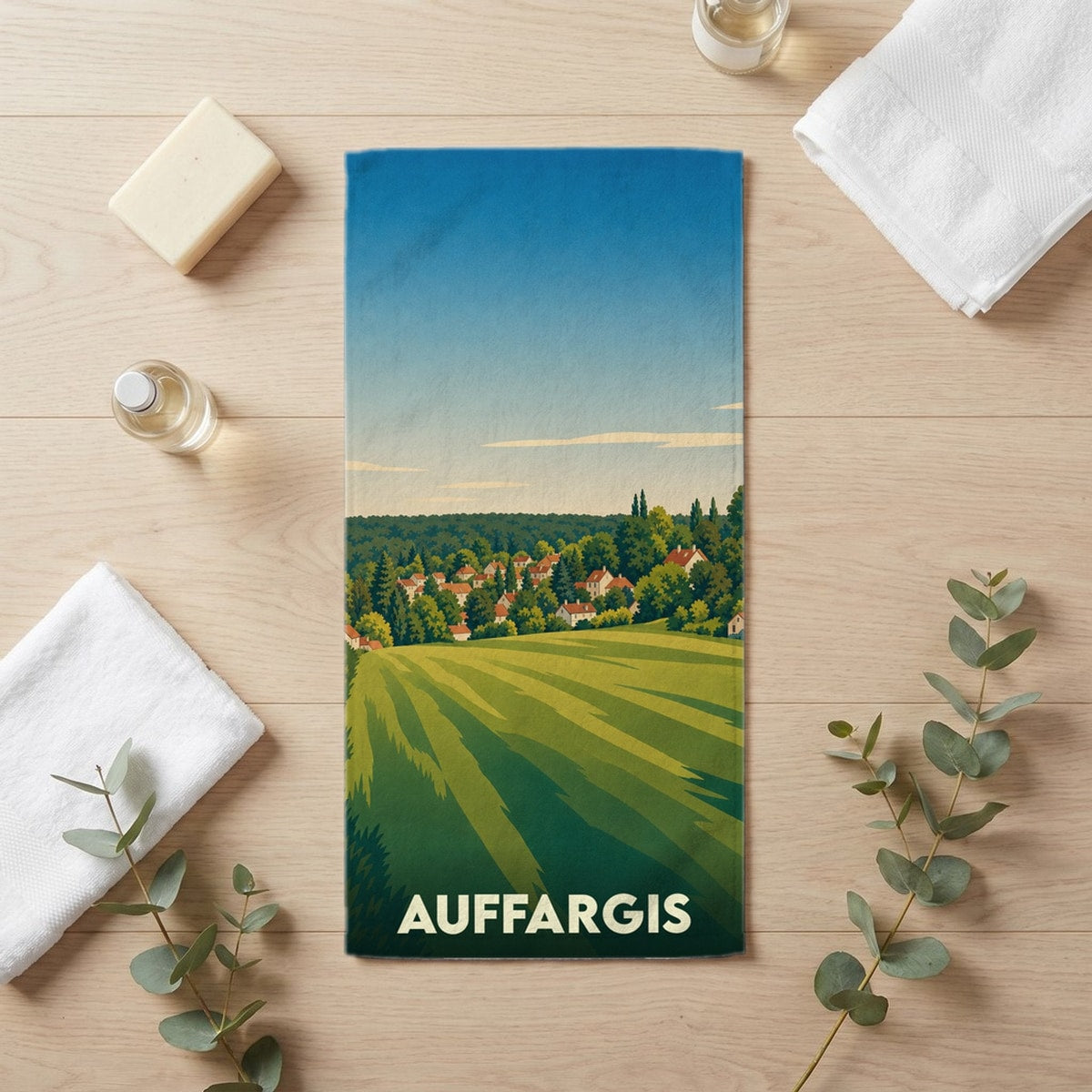 Serviette de bain 30 cm x 60 cm souvenir de Auffargis