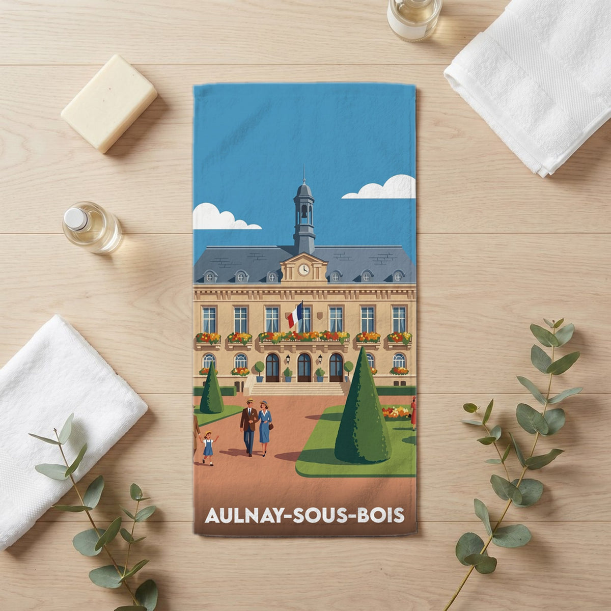 Serviette de bain 30 cm x 60 cm souvenir de Aulnay-sous-Bois