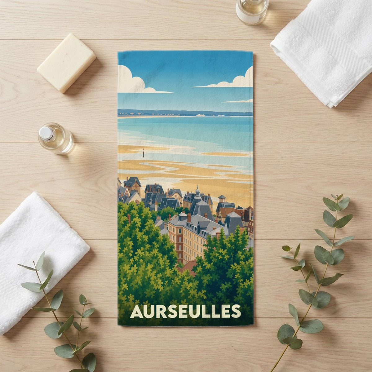 Serviette de bain 30 cm x 60 cm souvenir de Aurseulles