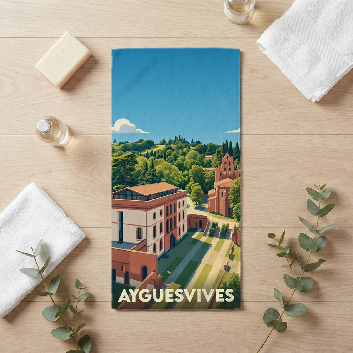 Serviette de bain 30 cm x 60 cm souvenir de Ayguesvives