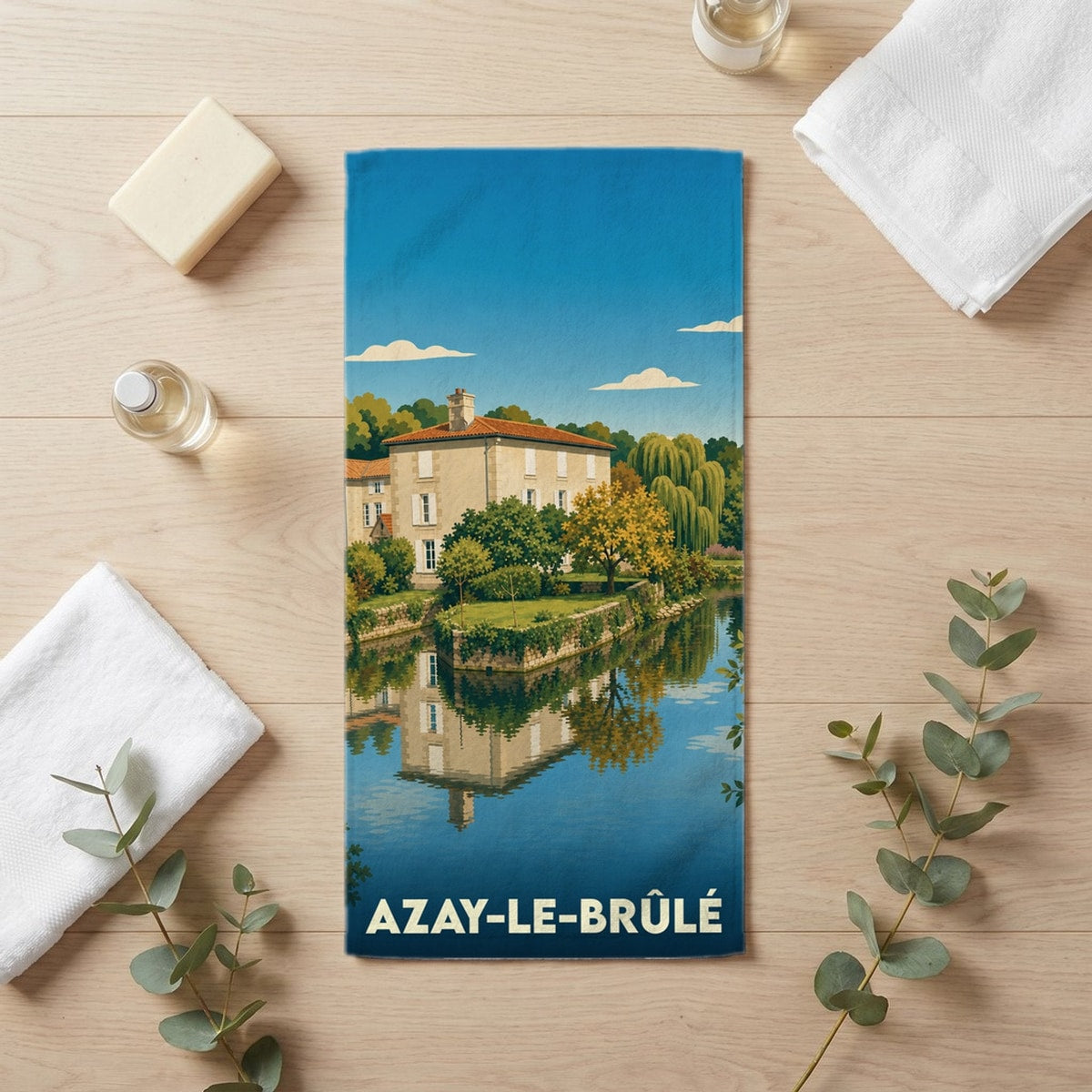 Serviette de bain 30 cm x 60 cm souvenir de Azay-le-Brûlé