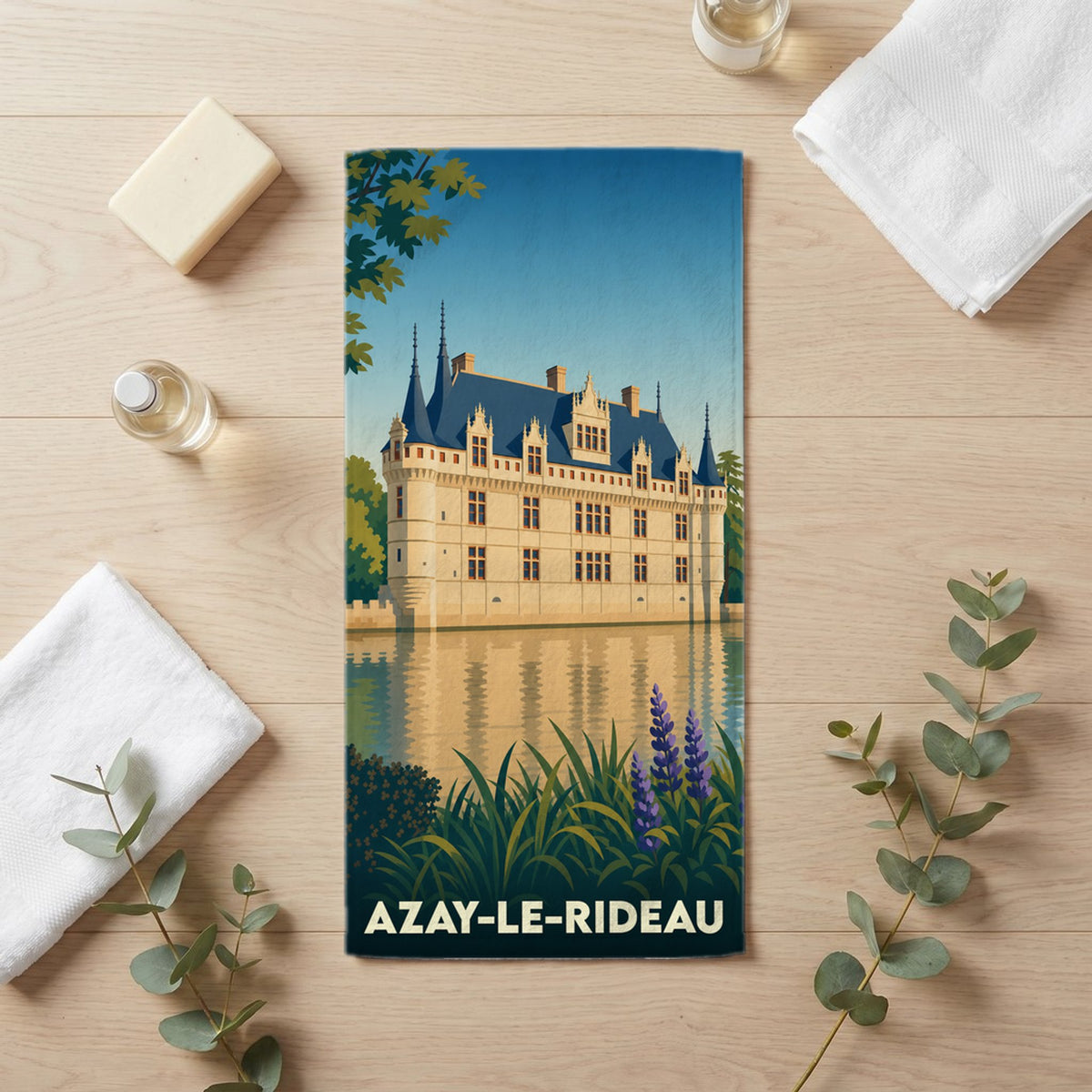 Serviette de bain 30 cm x 60 cm souvenir de Azay-le-Rideau