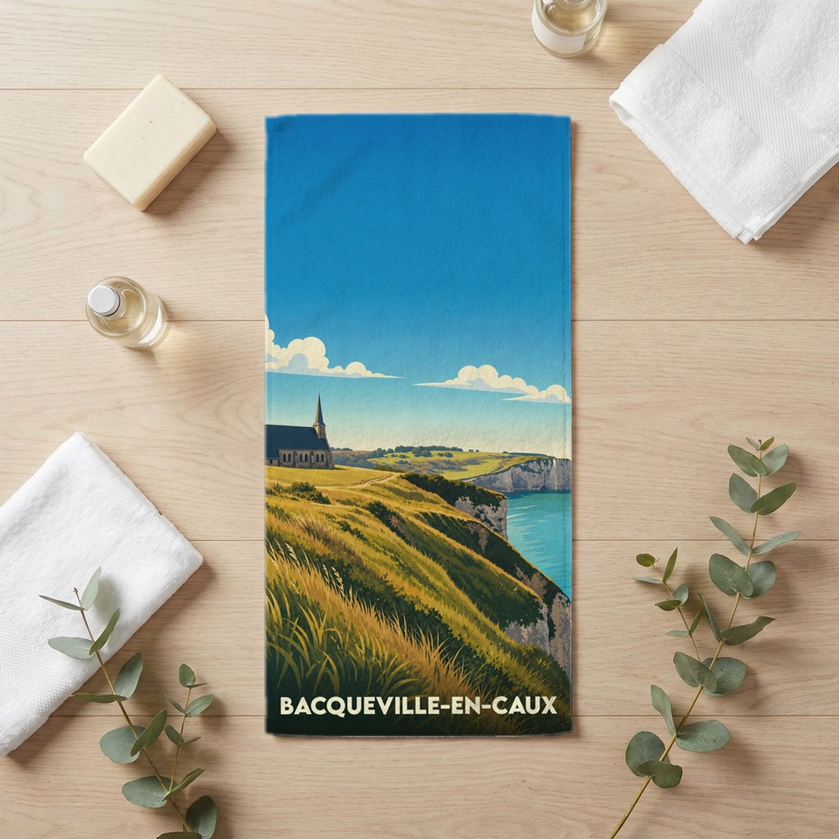 Serviette de bain 30 cm x 60 cm souvenir de Bacqueville-en-Caux