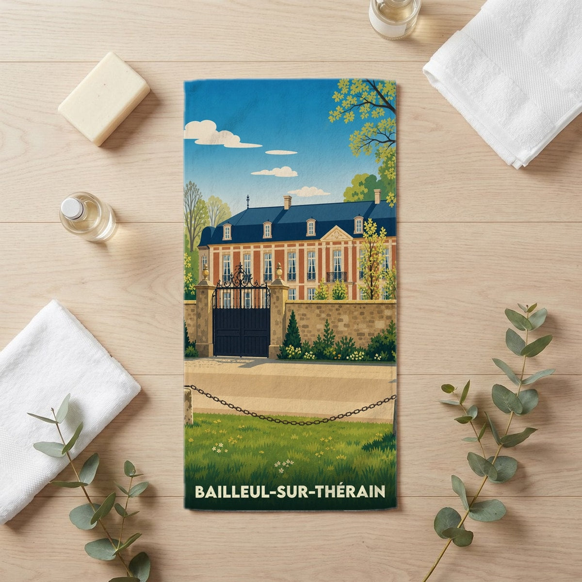 Serviette de bain 30 cm x 60 cm souvenir de Bailleul-sur-Thérain