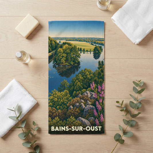 Serviette de bain 30 cm x 60 cm souvenir de Bains-sur-Oust