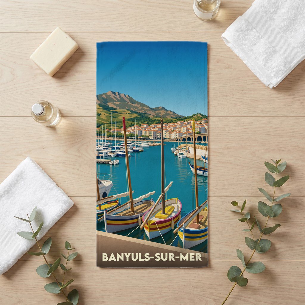 Serviette de bain 30 cm x 60 cm souvenir de Banyuls-sur-Mer