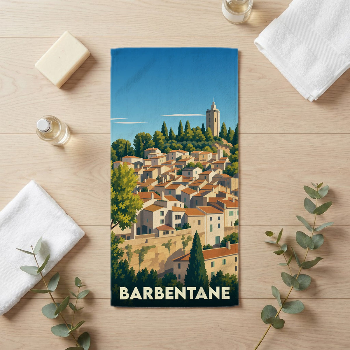 Serviette de bain 30 cm x 60 cm souvenir de Barbentane