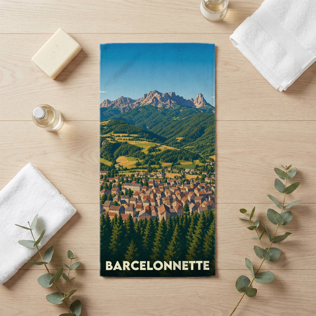 Serviette de bain 30 cm x 60 cm souvenir de Barcelonnette