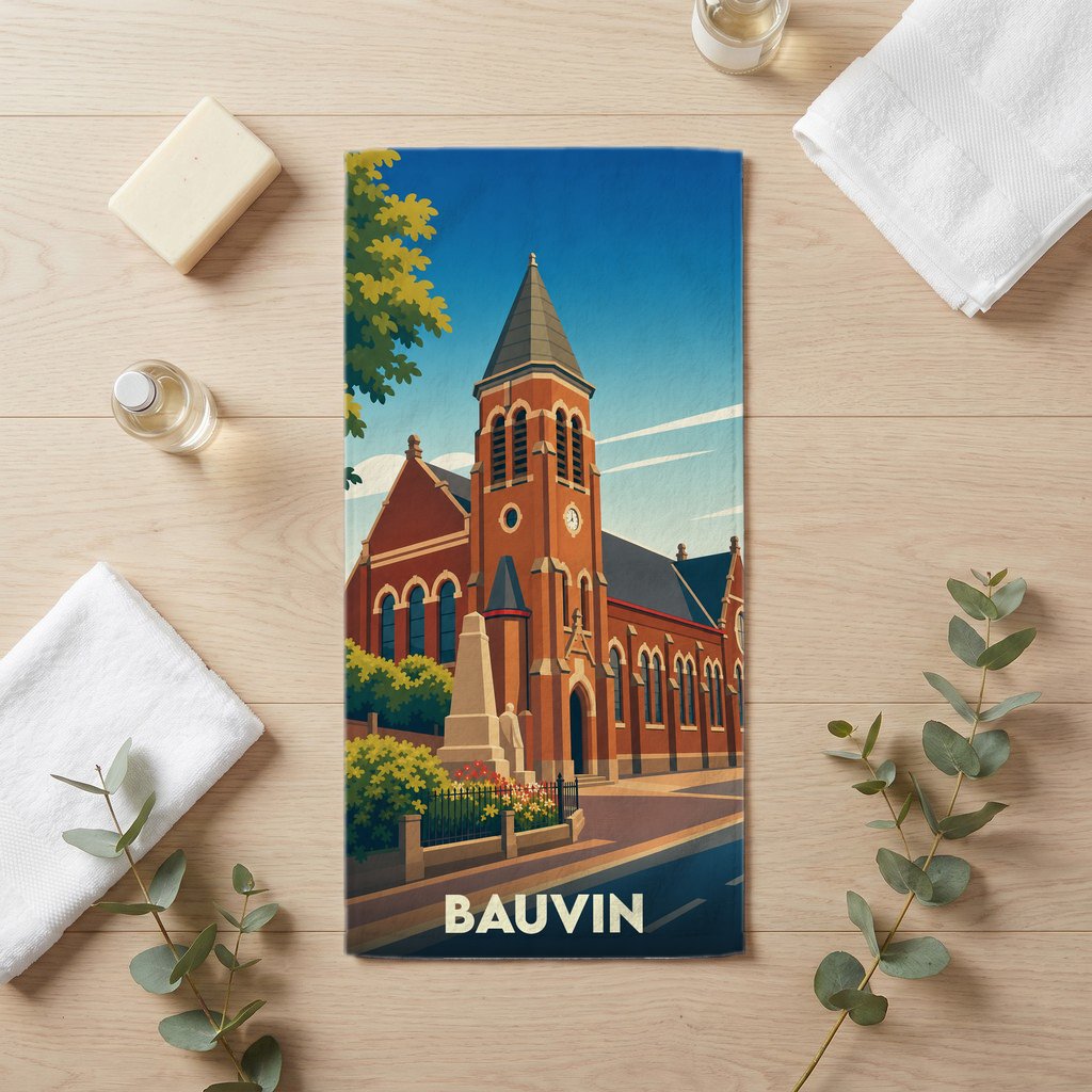 Serviette de bain 30 cm x 60 cm souvenir de Bauvin