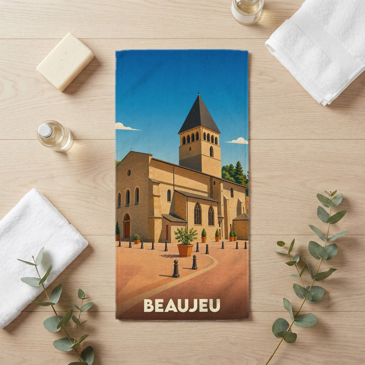 Serviette de bain 30 cm x 60 cm souvenir de Beaujeu