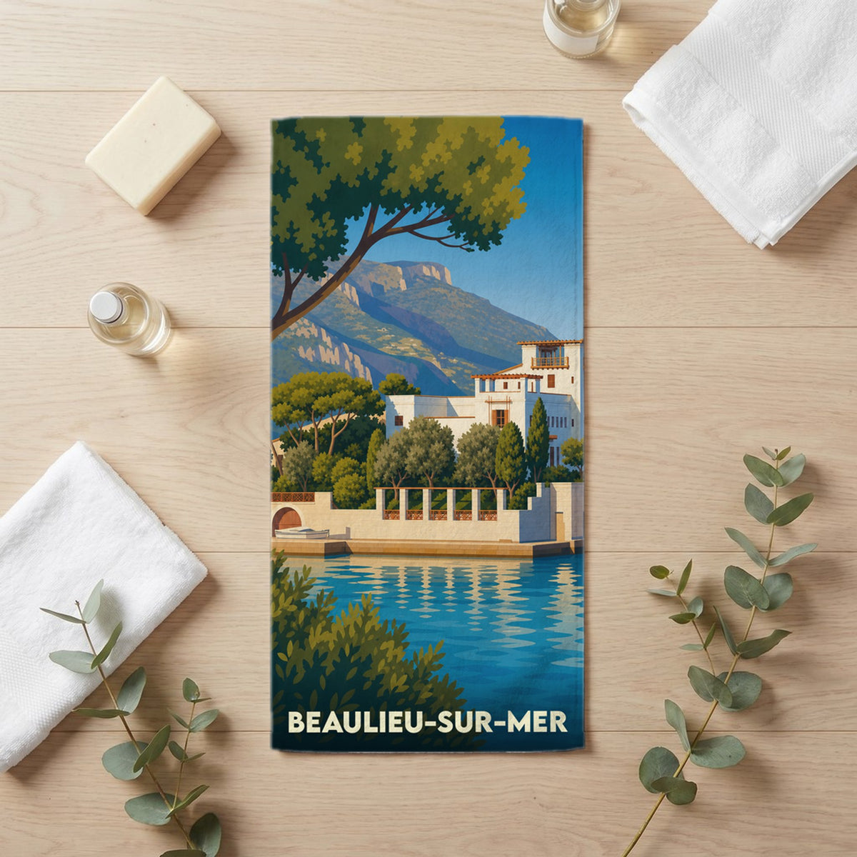 Serviette de bain 30 cm x 60 cm souvenir de Beaulieu-sur-Mer