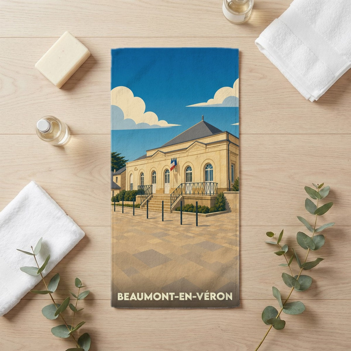Serviette de bain 30 cm x 60 cm souvenir de Beaumont-en-Véron
