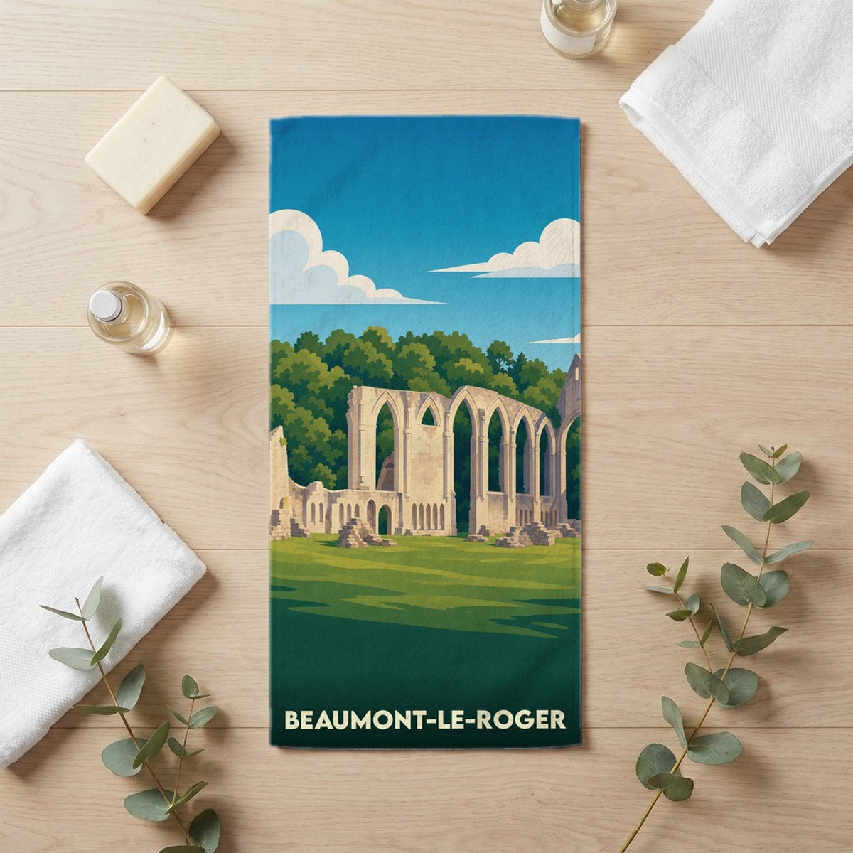 Serviette de bain 30 cm x 60 cm souvenir de Beaumont-le-Roger