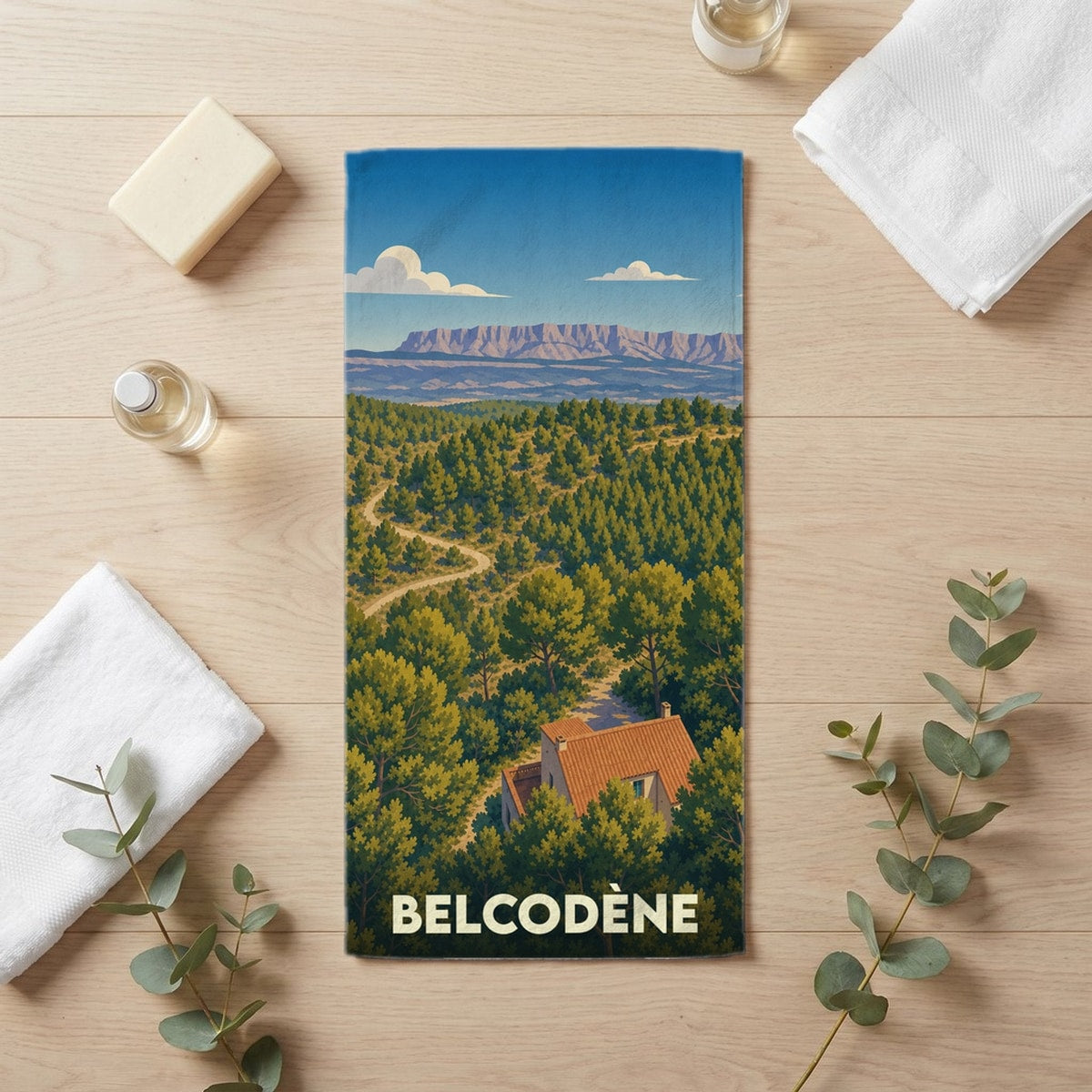 Serviette de bain 30 cm x 60 cm souvenir de Belcodène