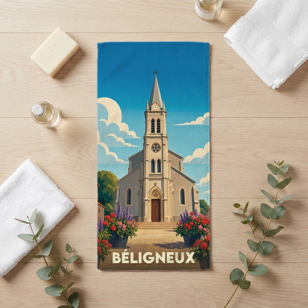 Serviette de bain 30 cm x 60 cm souvenir de Béligneux