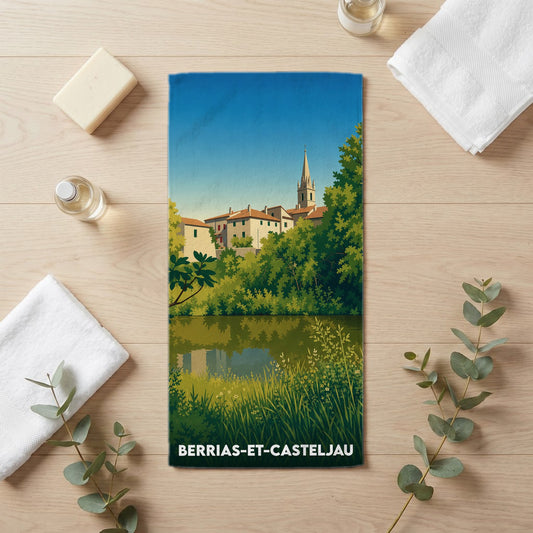 Serviette de bain 30 cm x 60 cm souvenir de Berrias-et-Casteljau