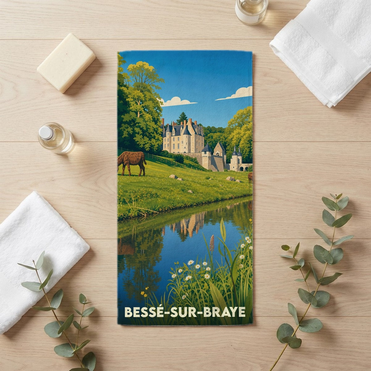 Serviette de bain 30 cm x 60 cm souvenir de Bessé-sur-Braye
