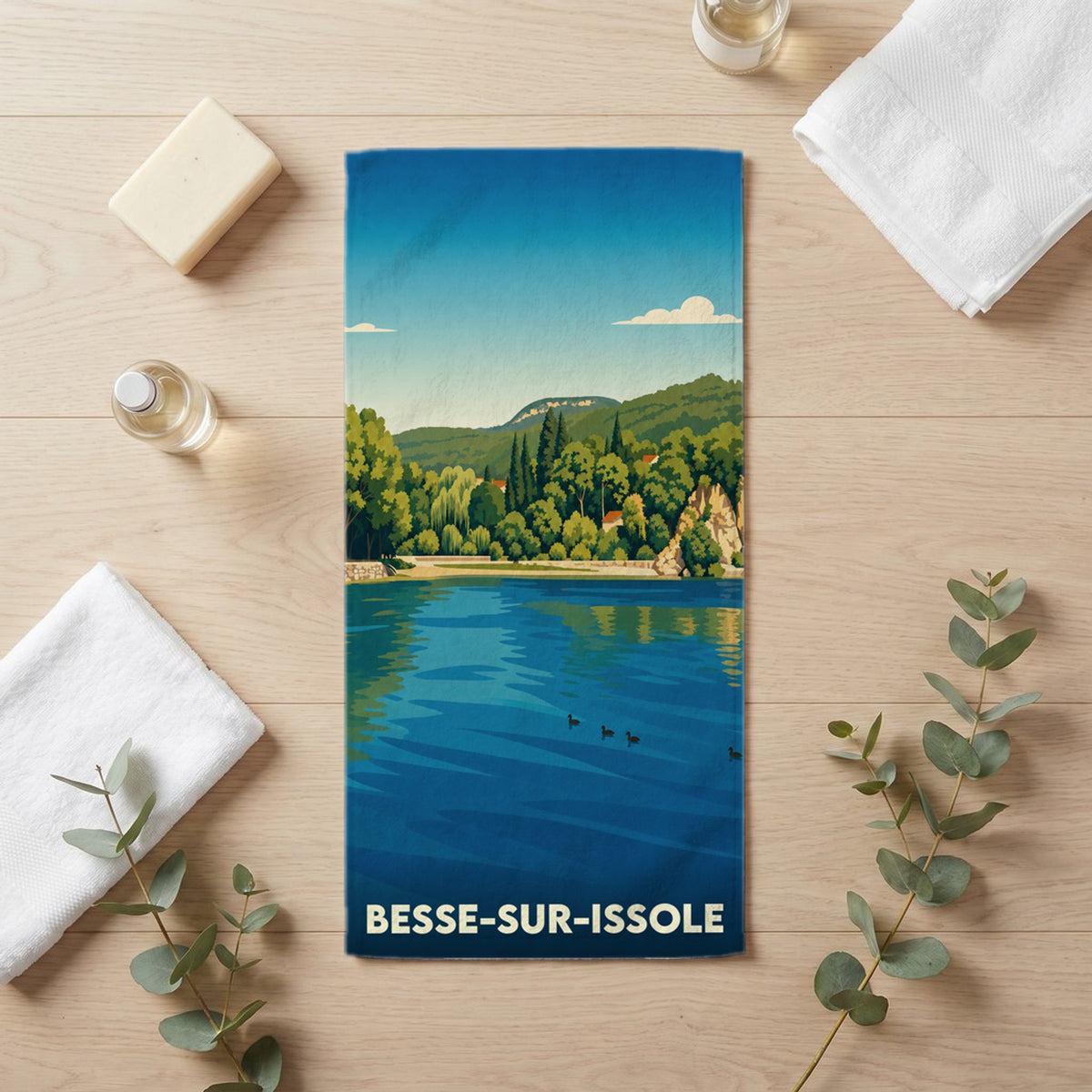Serviette de bain 30 cm x 60 cm souvenir de Besse-sur-Issole
