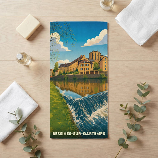 Serviette de bain 30 cm x 60 cm souvenir de Bessines-sur-Gartempe