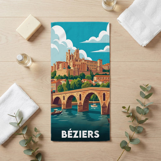 Serviette de bain 30 cm x 60 cm souvenir de Béziers