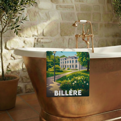 Serviette de bain souvenir de la ville de Billère avec une illustration stylisée.