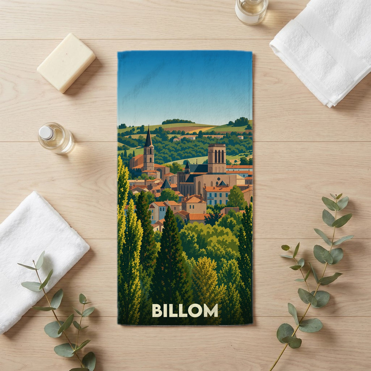 Serviette de bain 30 cm x 60 cm souvenir de Billom