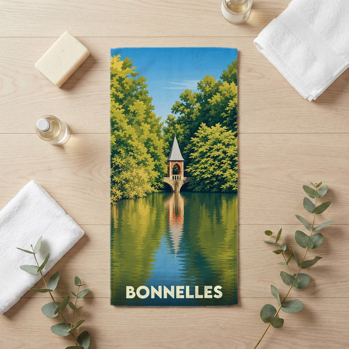 Serviette de bain 30 cm x 60 cm souvenir de Bonnelles