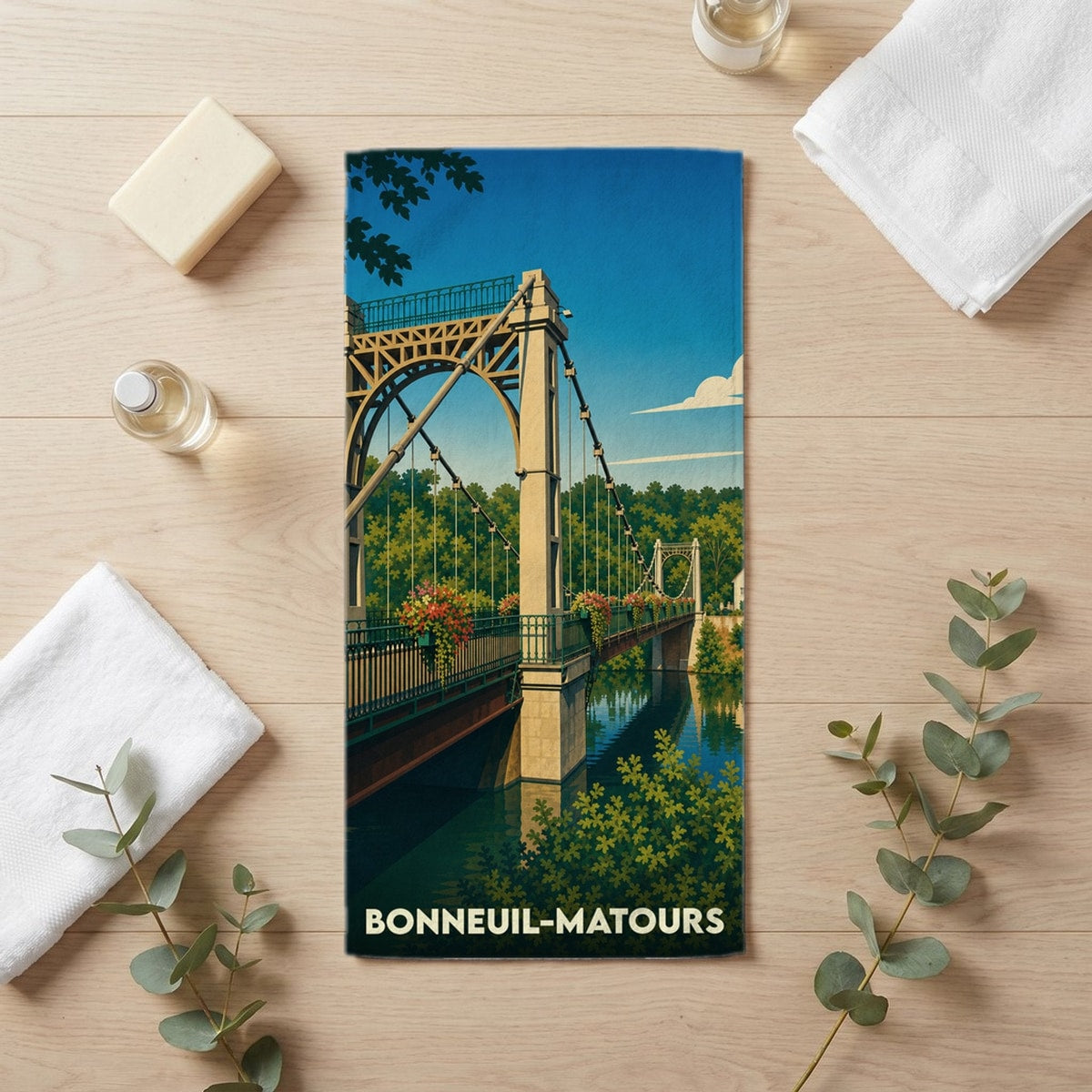 Serviette de bain 30 cm x 60 cm souvenir de Bonneuil-Matours