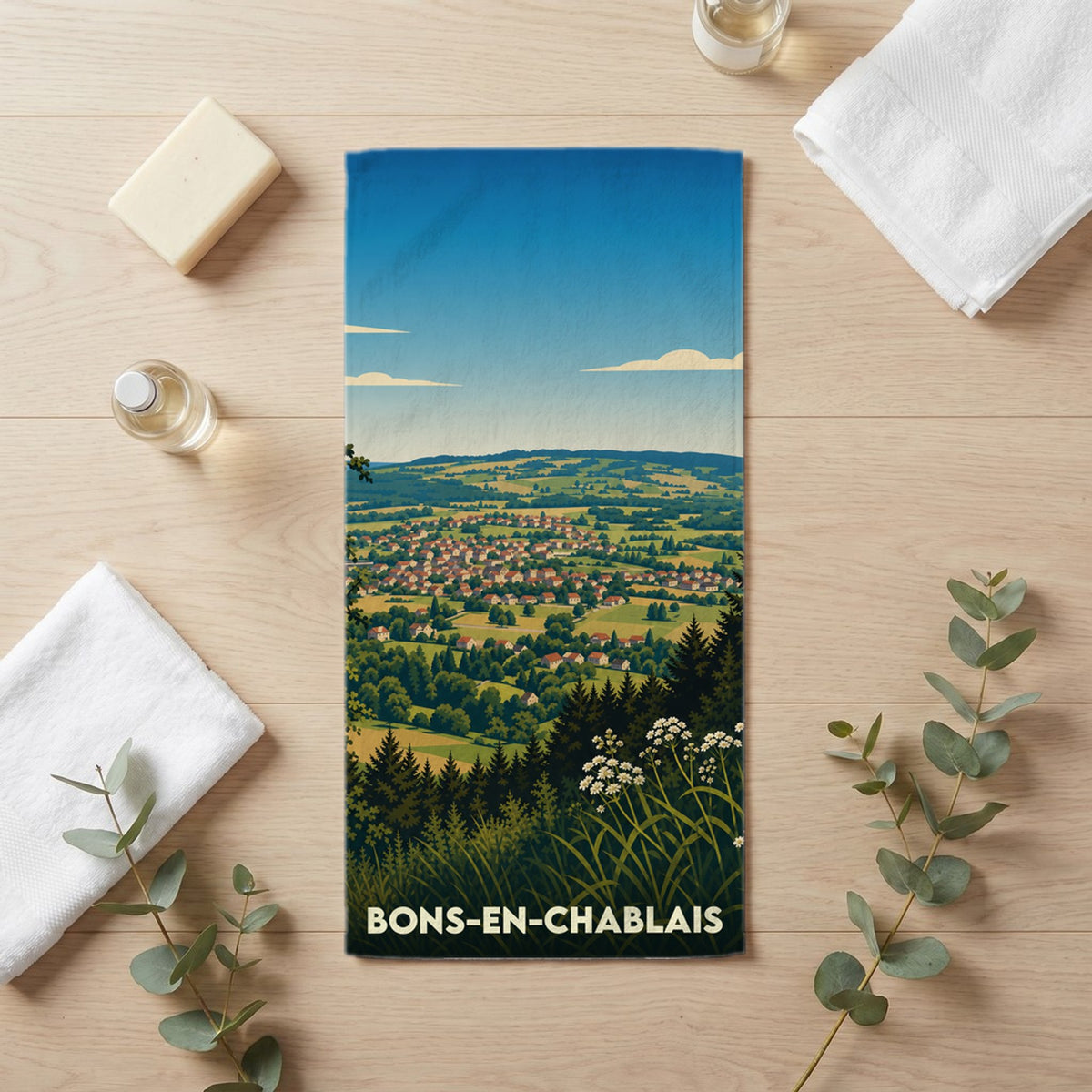 Serviette de bain 30 cm x 60 cm souvenir de Bons-en-Chablais