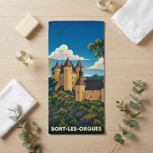 Serviette de bain 30 cm x 60 cm souvenir de Bort-les-Orgues