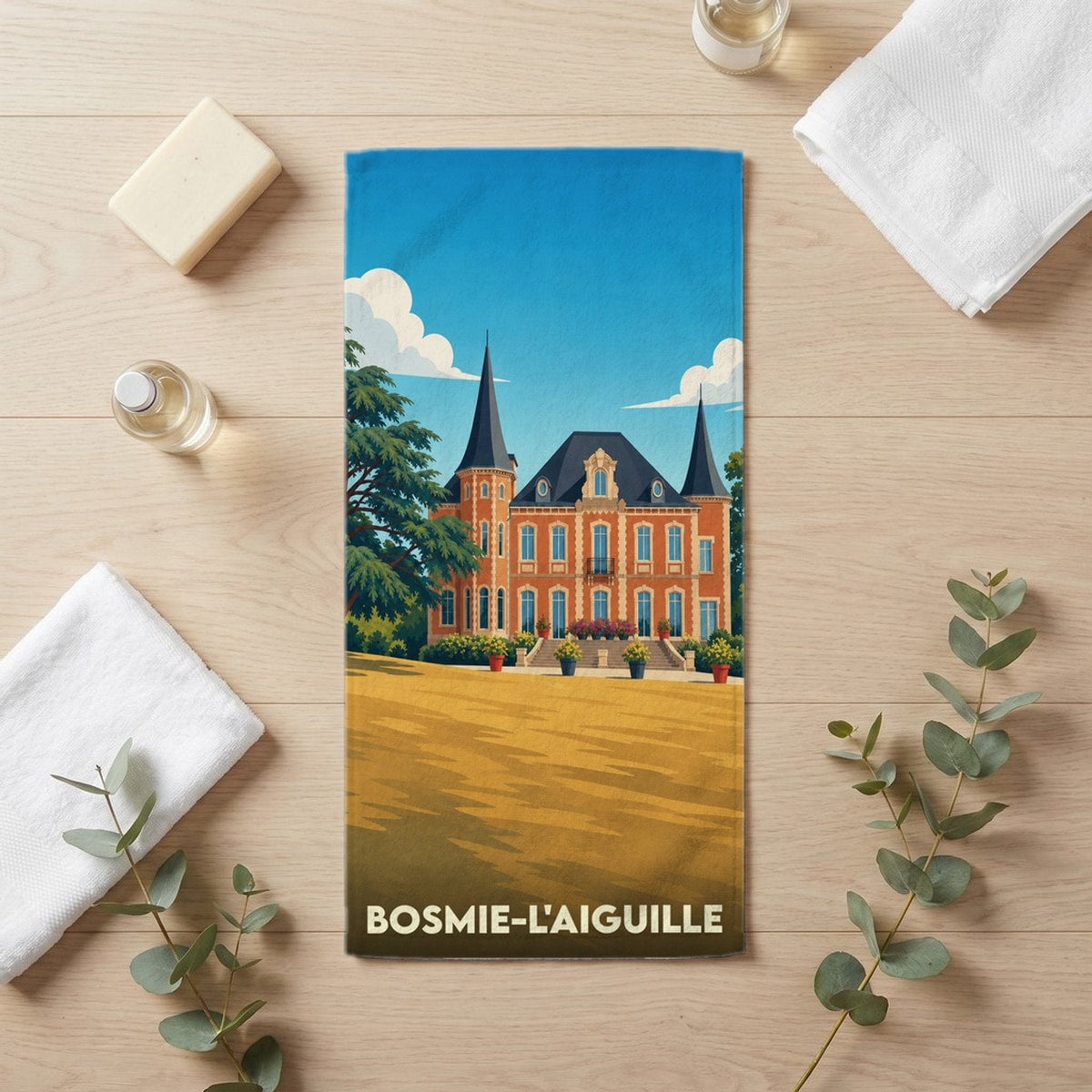 Serviette de bain 30 cm x 60 cm souvenir de Bosmie-l'Aiguille