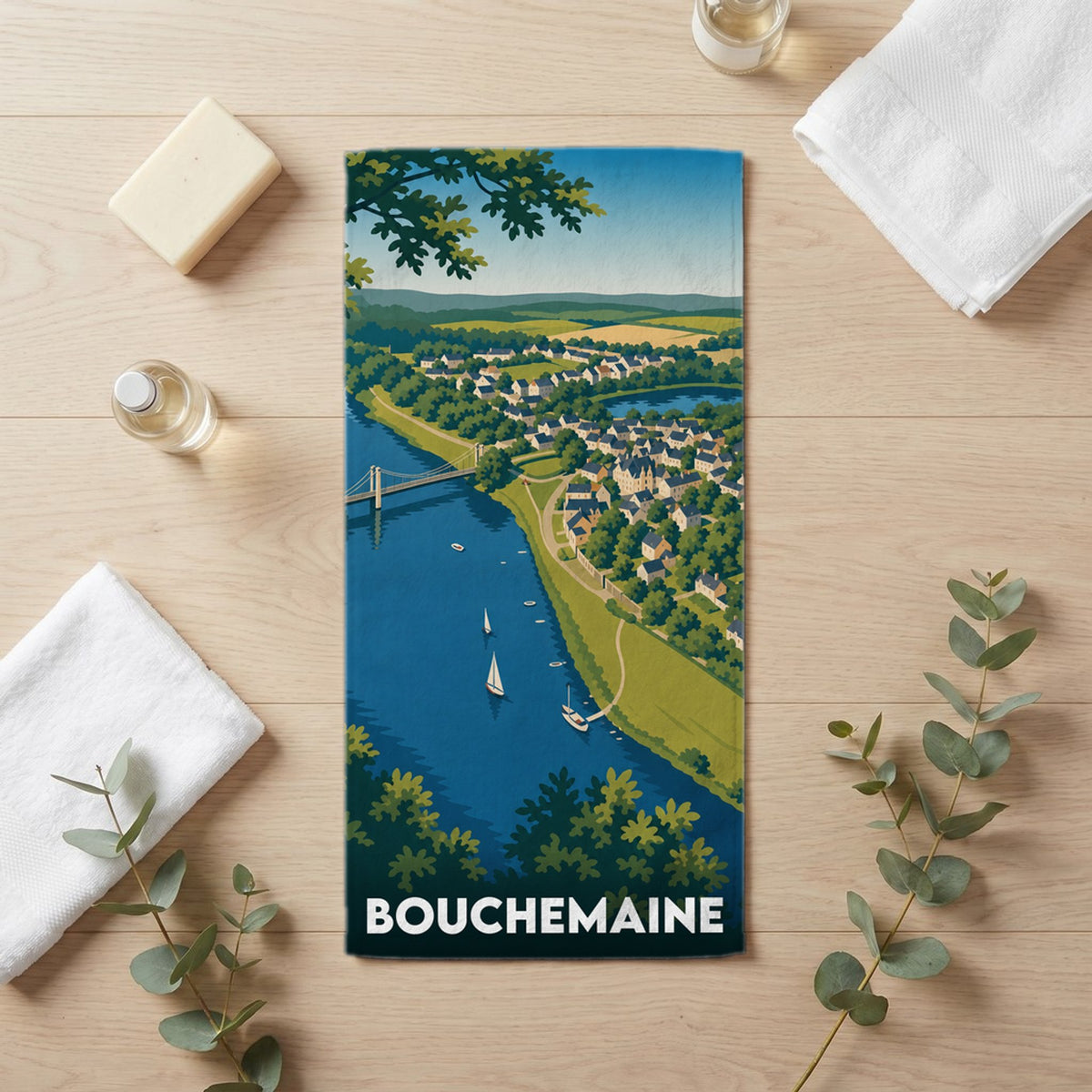 Serviette de bain 30 cm x 60 cm souvenir de Bouchemaine