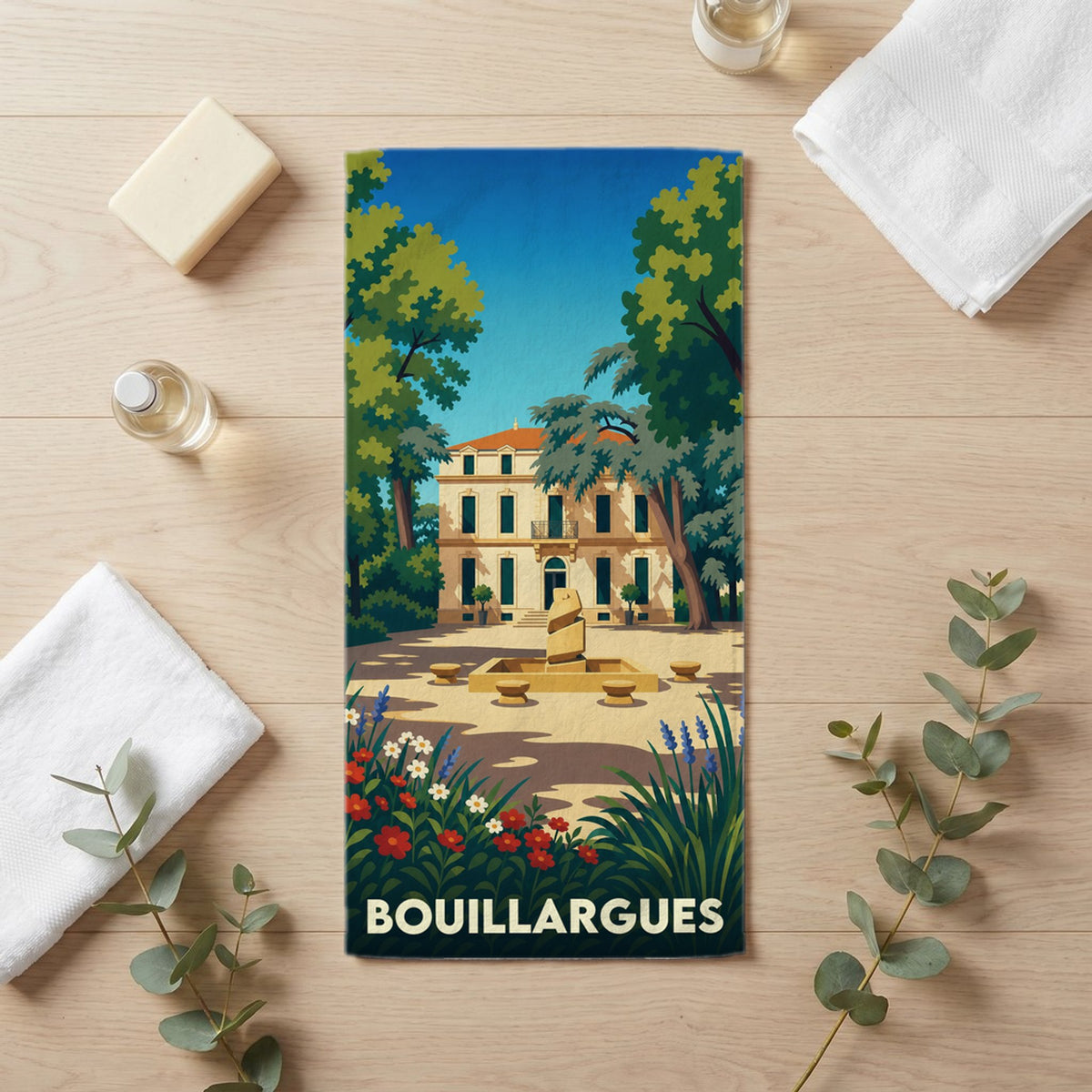 Serviette de bain 30 cm x 60 cm souvenir de Bouillargues