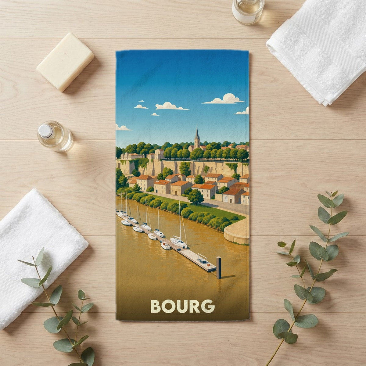 Serviette de bain 30 cm x 60 cm souvenir de Bourg