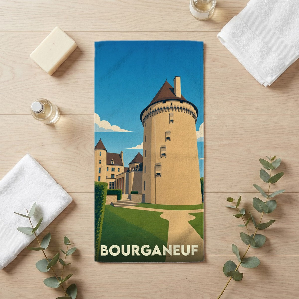 Serviette de bain 30 cm x 60 cm souvenir de Bourganeuf