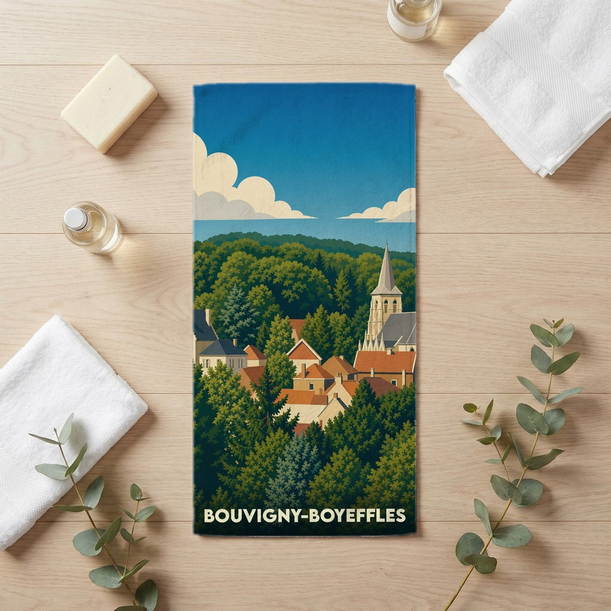 Serviette de bain 30 cm x 60 cm souvenir de Bouvigny-Boyeffles