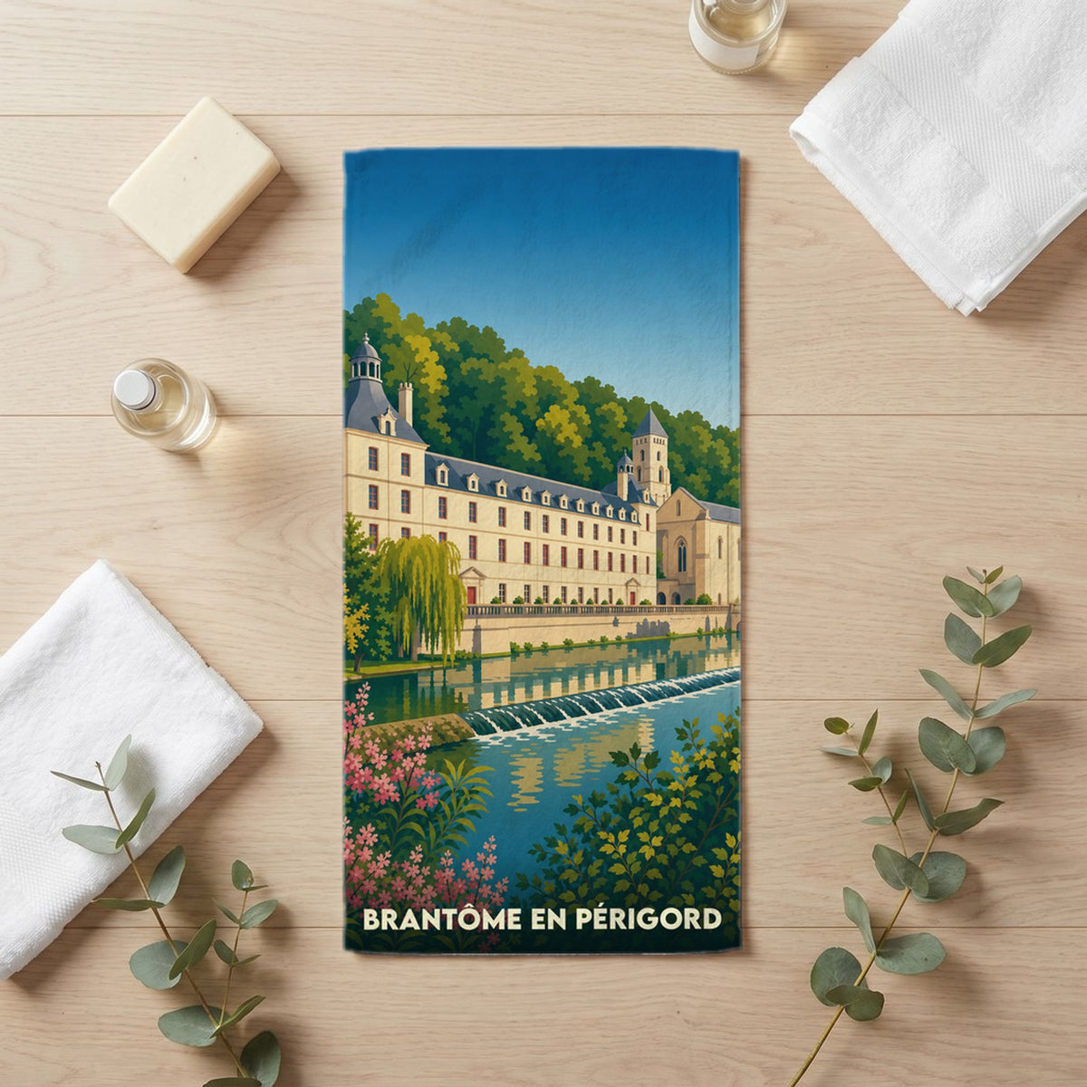 Serviette de bain 30 cm x 60 cm souvenir de Brantôme en Périgord