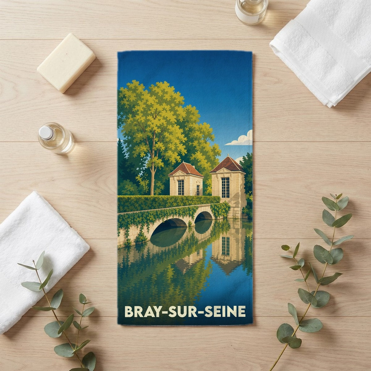 Serviette de bain 30 cm x 60 cm souvenir de Bray-sur-Seine