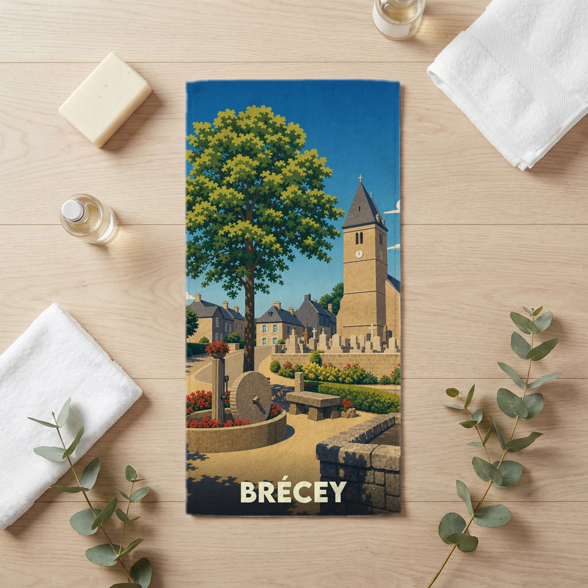 Serviette de bain 30 cm x 60 cm souvenir de Brécey