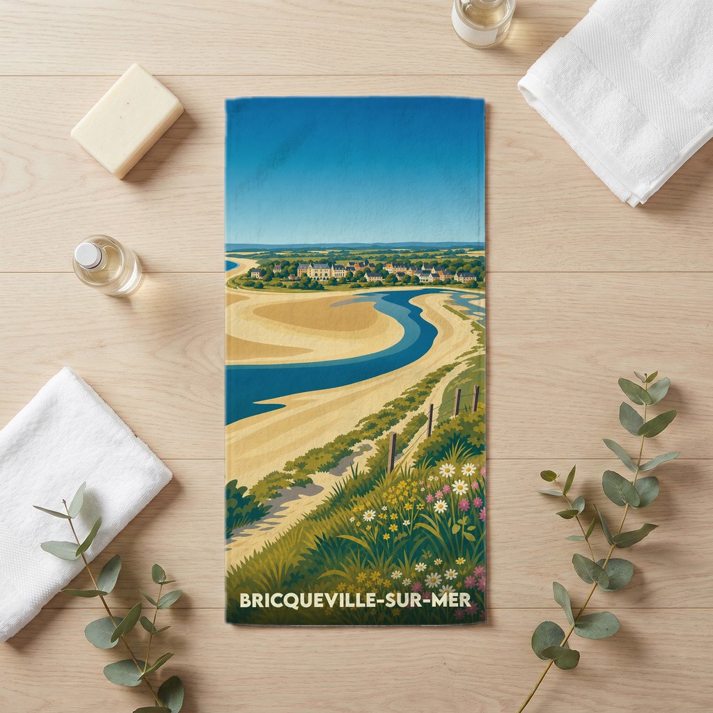 Serviette de bain 30 cm x 60 cm souvenir de Bricqueville-sur-Mer