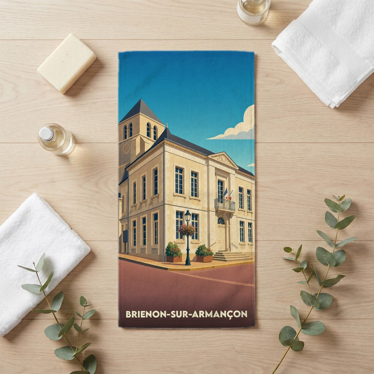 Serviette de bain 30 cm x 60 cm souvenir de Brienon-sur-Armançon