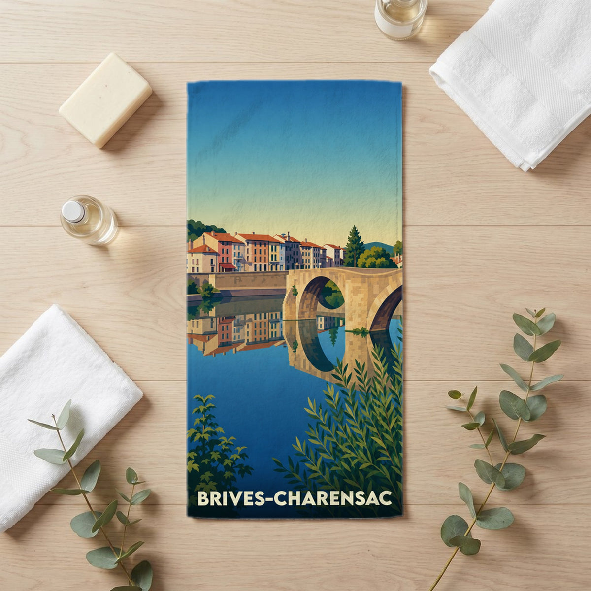 Serviette de bain 30 cm x 60 cm souvenir de Brives-Charensac