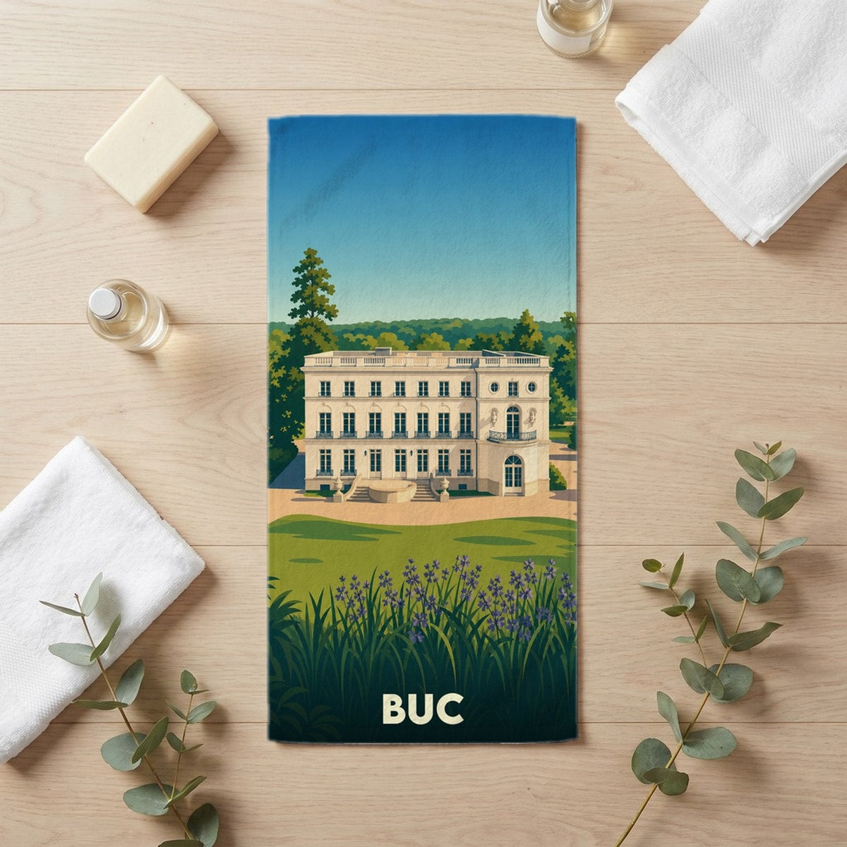 Serviette de bain 30 cm x 60 cm souvenir de Buc